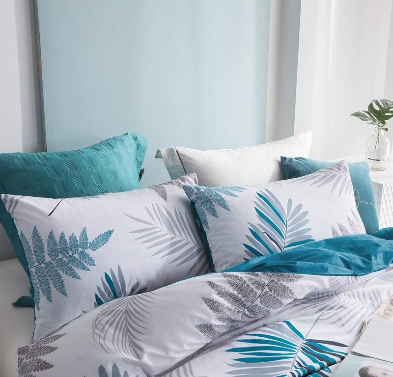 SLEEPBELLA Duvet Cover Twin, 600 Thread Count Cotton Leaf Botanical Pattern Print Reversible Comforter Cover Set (Twin, Teal Blue-Leaf) - Image 5